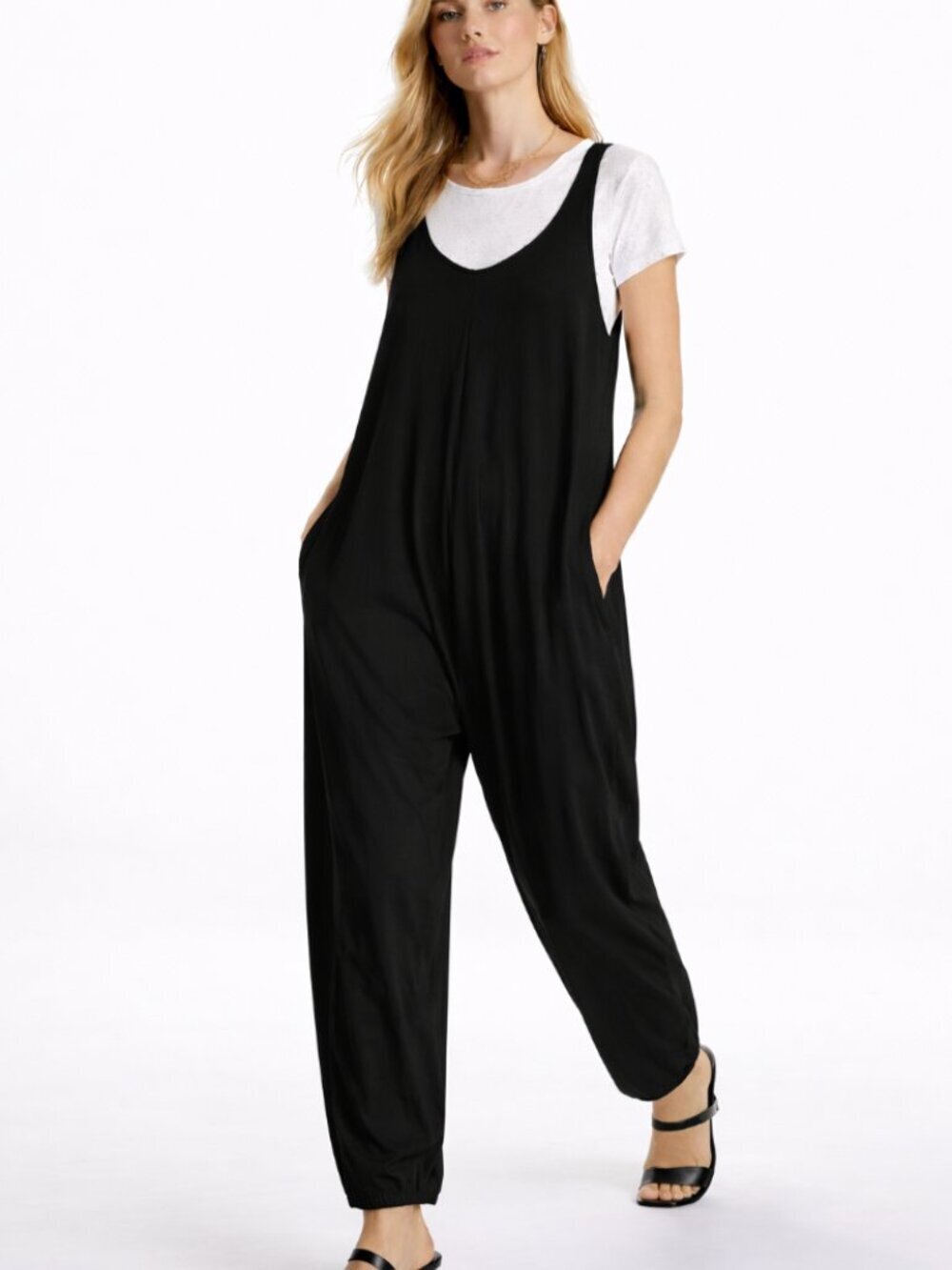 COS Sleeveless Jersey Tank Top Drop Crotch Loose Oversized Fit Jumpsuit Black M